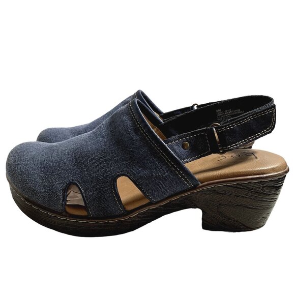 BOC Born Shoes Womens 9 M Lyza Blue Canvas Adjustable Slingback Block Heel Clogs - Picture 3 of 9